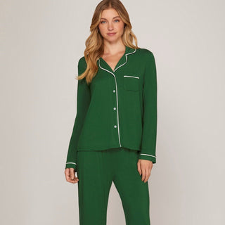 Hunter Green Long Sleeve Knit Pajama Set - Elle J. Boutique - SHE + SKY