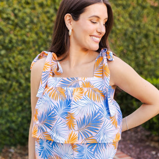 Sadie Top in Tropical Leaves Blue