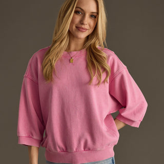 Washed Pink Short Sleeve Sweatshirt - Elle J. Boutique - PANACHE APPAREL